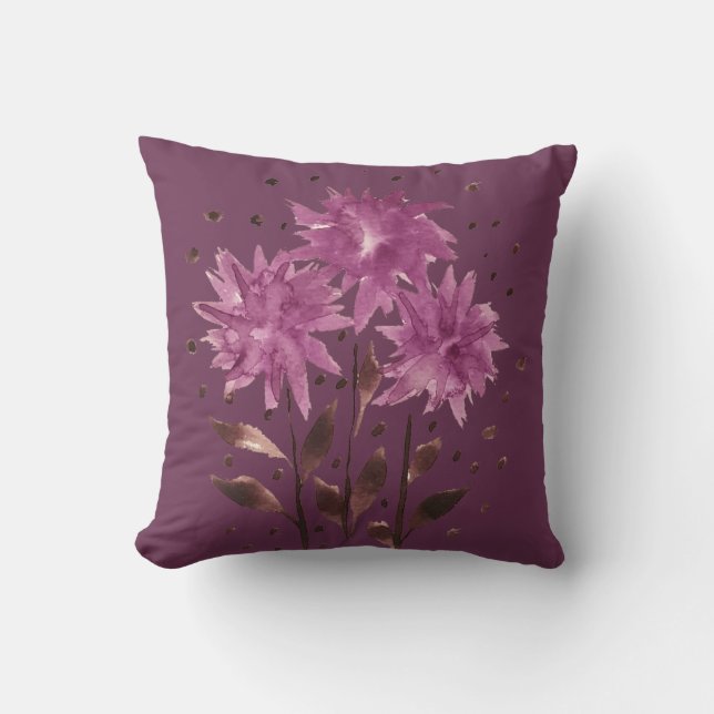 Vintage Brown Purple Floral Throw Pillow (Front)