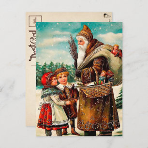 Vintage Brown Robed Angry Santa Christmas Postcard