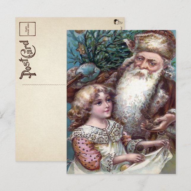 Vintage Brown Robed Santa Christmas Postcard (Front/Back)