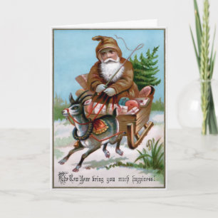 Vintage Brown Robed Santa Holiday Card