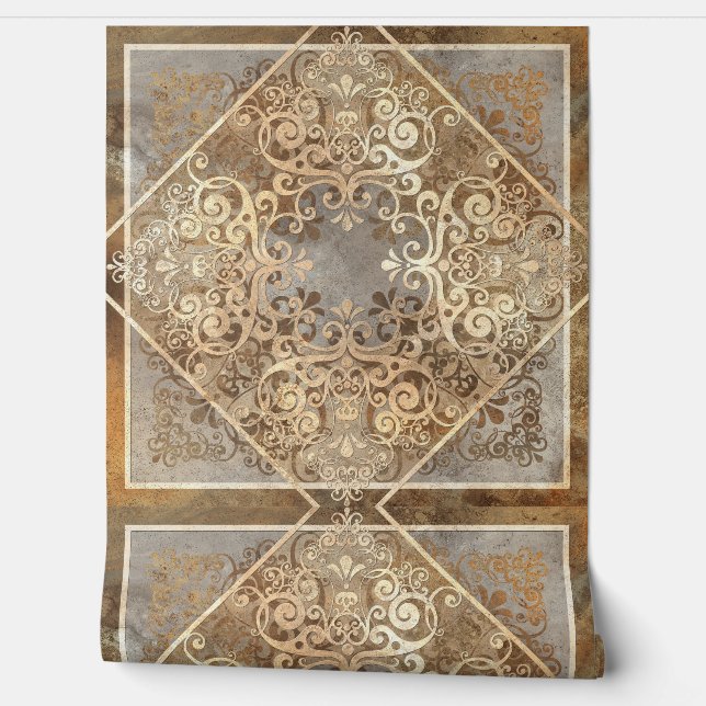 Vintage Brown Sepia Ornate Tile 2 Wallpaper (Unrolling)