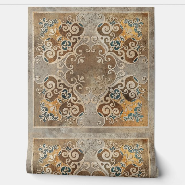 Vintage Brown Sepia Ornate Tile 3 Wallpaper (Unrolling)