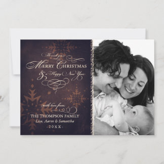 Vintage Brown Snowflake Christmas Photo Card