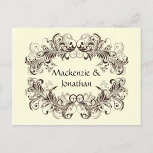 Vintage Brown Swirls on Cream Save The Date Announcement Postcard