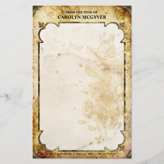 Vintage Brown & Tan Flourish Stationary Stationery (Front)