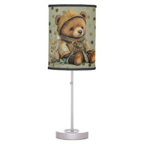 Vintage Brown Teddy Bear And Polkadots  Table Lamp