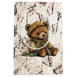 Vintage Brown Teddy Bear Medium Gift Bag
