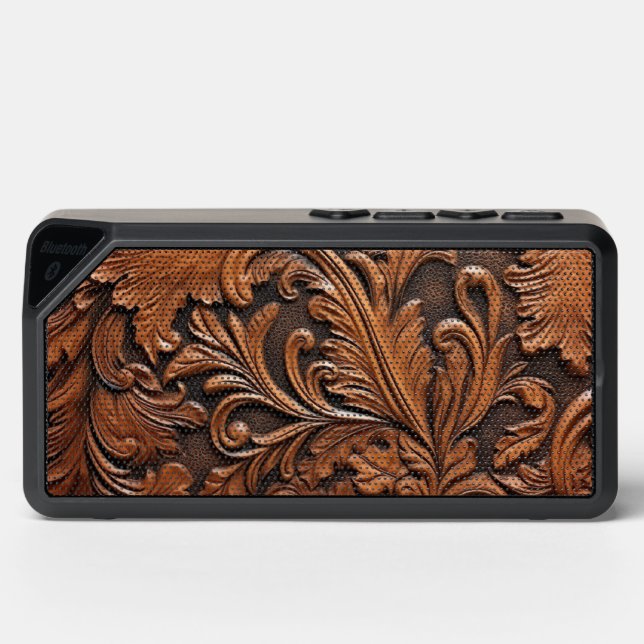 Vintage Brown tooled leather Bluetooth Speaker (Front)