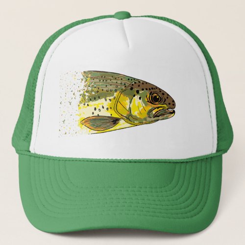 Vintage Brown Trout Fly Fishing Fisherman Trucker Hat