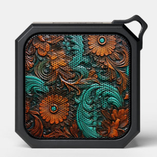 Vintage Brown turquoise tooled leather Bluetooth Speaker
