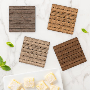 Vintage Brown Weathered Farmhouse Plank Pattern Coaster Set