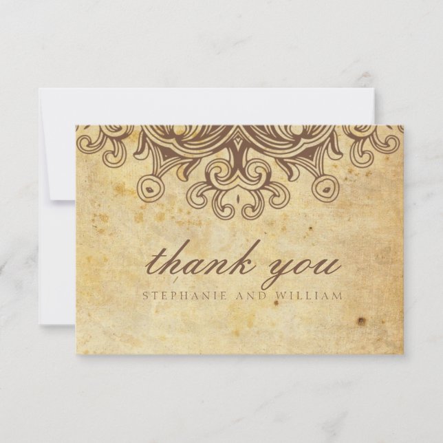 Vintage Brown Wedding Thank You Card (Front)