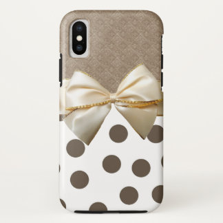 Vintage brown white floral damask polka dots bow iPhone x case