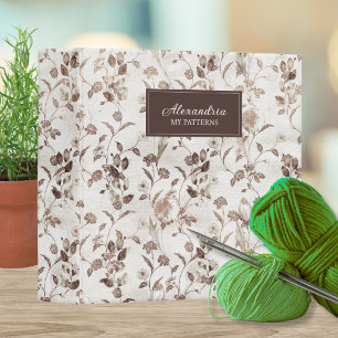 Vintage Brown & White Floral Pattern Keeper 3 Ring Binder