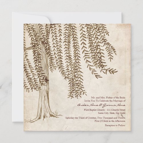 Vintage Brown Willow Tree Wedding Invitation