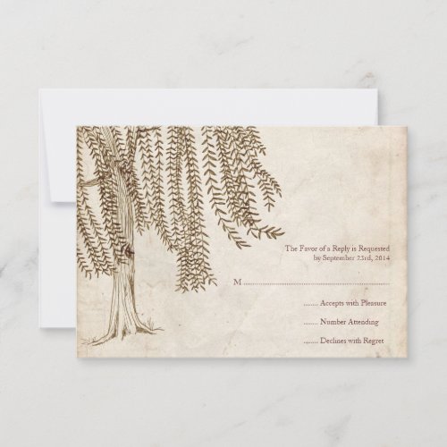Vintage Brown Willow Tree Wedding RSVP