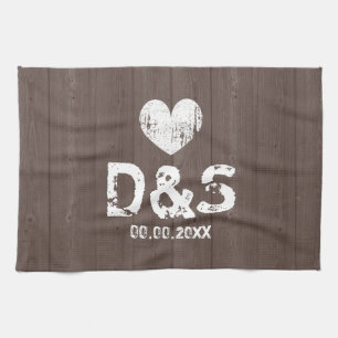 Vintage brown wood grain monogram kitchen towel