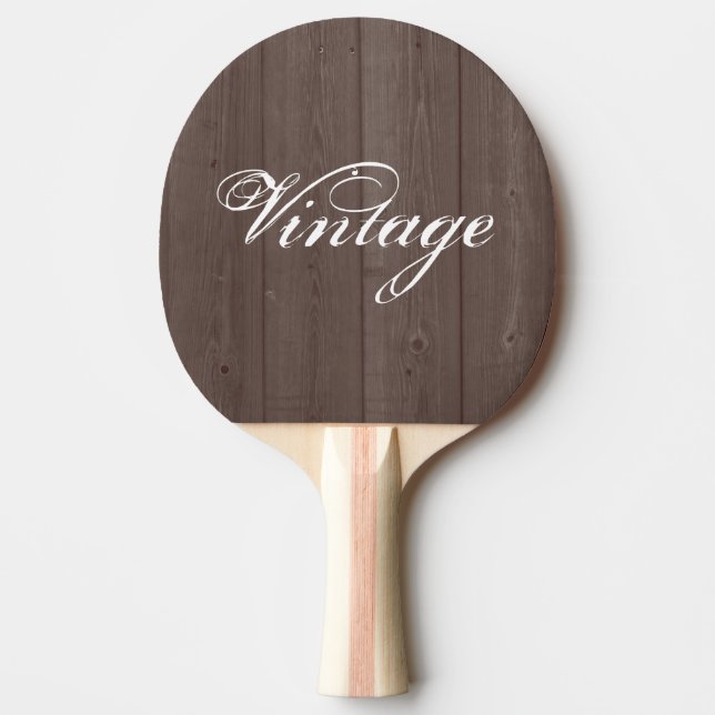 Vintage brown wood grain panel ping pong paddle (Front)