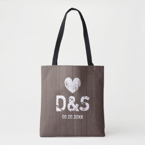 Vintage brown wood grain rustic wedding tote bags