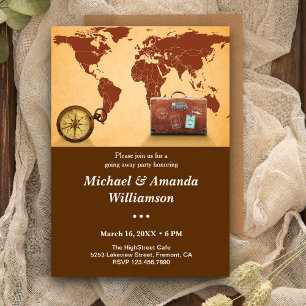 Vintage Brown World Map Farewell Party Invitation