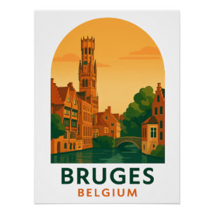 Vintage Bruges Belgium Travel Art – Retro European Poster