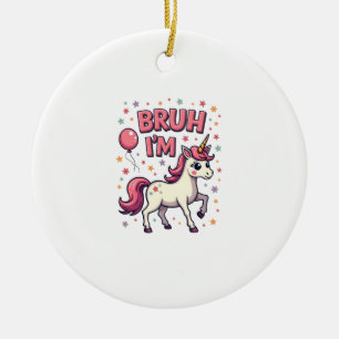 Vintage Bruh I'm 8 Unicorn Birthday Party Cute Ret Ceramic Ornament