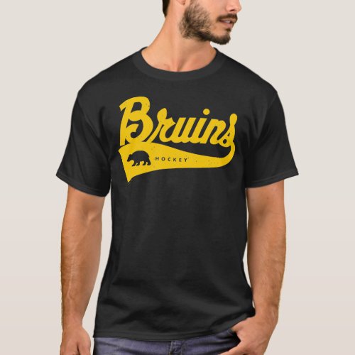 Vintage Bruins Hockey Script Yellow T_Shirt