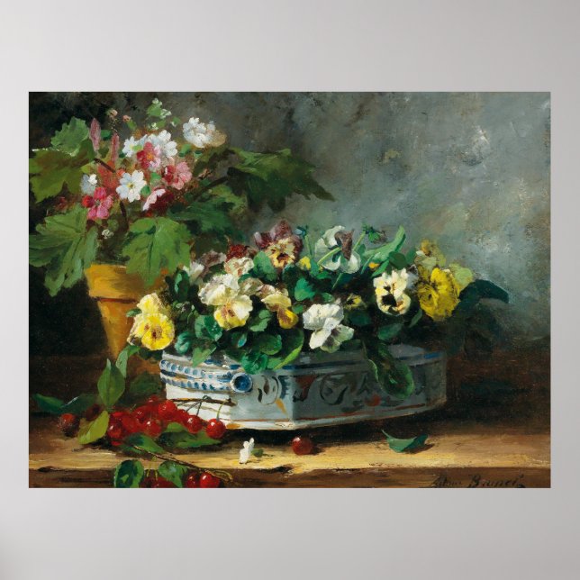 Vintage Brunel-Neuville Pansies and Primroses Poster (Front)