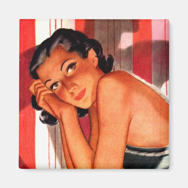 Vintage Brunette Beauty Pinup Magnet (Front)