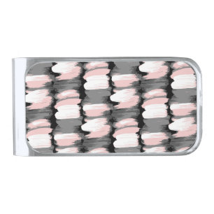 Vintage brush strokes, grey-pink decor. silver finish money clip