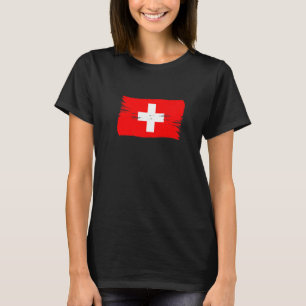Vintage Brush Style Swiss Flag Switzerland T-Shirt