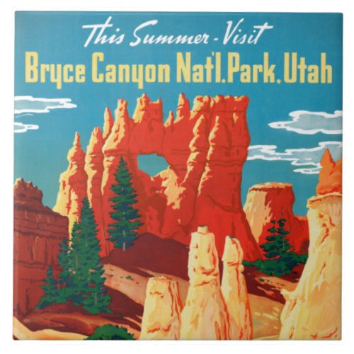Vintage Bryce Canyon National Park Utah Travel Pos Ceramic Tile