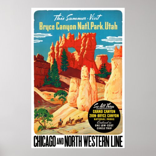Vintage Bryce Canyon National Park Utah Travel Poster