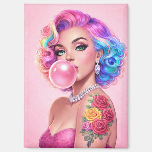 Vintage Bubblegum Pin-Up Girl Magnet – Glam Retro