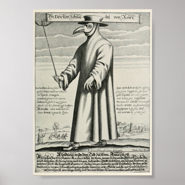 Vintage Bubonic Plague Doctor Illustration Poster (Front)