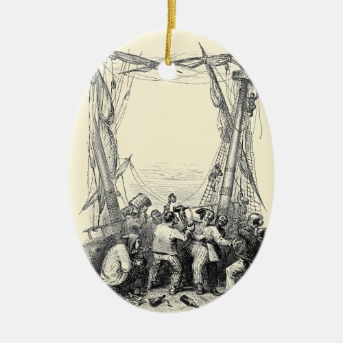 Vintage Buccaneers and a Shipwrecked Pirate Ship Ceramic Ornament