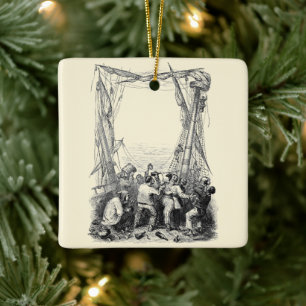 Vintage Buccaneers and a Shipwrecked Pirate Ship Ceramic Ornament