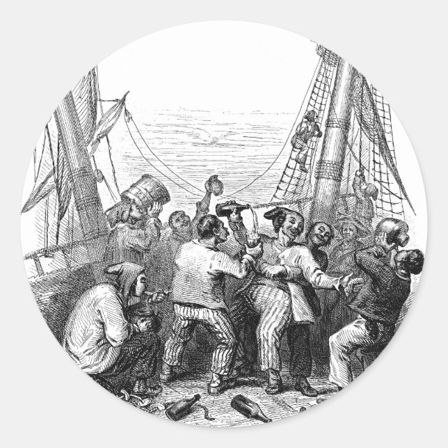 Vintage Buccaneers and a Shipwrecked Pirate Ship Classic Round Sticker (Front)