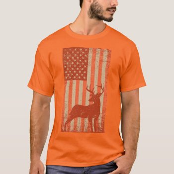 Vintage Buck Deer Usa Flag Safety Orange Hunting T-shirt by etopix at Zazzle