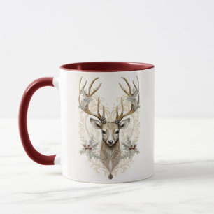 Vintage Buck with Holly and Berries Christmas Mug