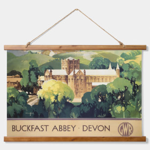 Vintage Buckfast Abbey Monastery British Railways Hanging Tapestry