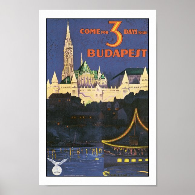 Vintage Budapest Hungary Travel Poster Print (Front)