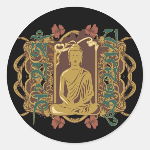 Vintage Buddha Mantra Classic Round Sticker