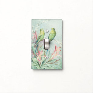 Vintage Budgerigars Bird Branch Pink Flowers Decor Light Switch Cover