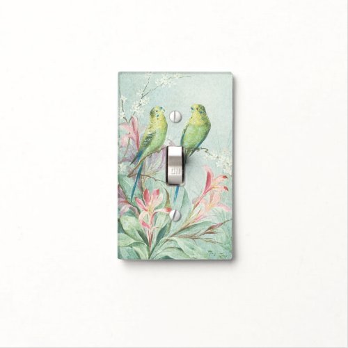 Vintage Budgerigars Bird Branch Pink Flowers Decor Light Switch Cover