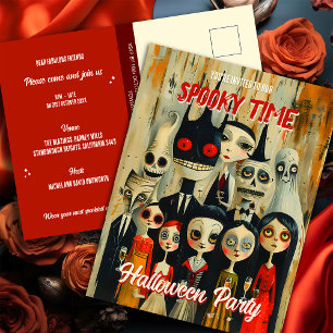 Vintage Budget Spooky Halloween Party Invitation Postcard
