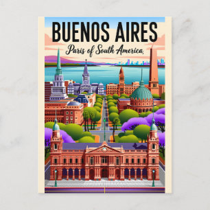 Vintage Buenos Aires Argentina Retro Illustration Postcard