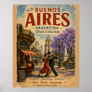 Vintage Buenos Aires Argentina Travel Poster with