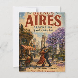 Vintage Buenos Aires Argentina Travel Poster with Note Card