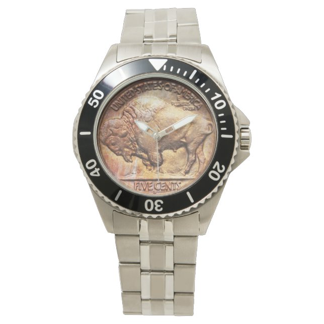 Vintage Buffalo Nickel Coin Collector Numismatist Watch (Front)